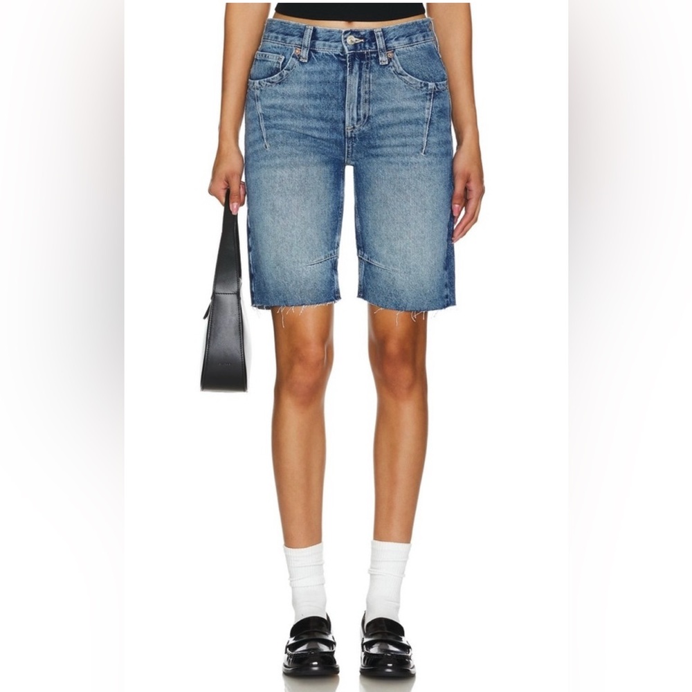 Free People Blue Jean Shorts with Frayed Hem